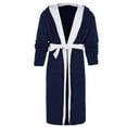 thumbnail image 4 of Frontwalk Mens Bath Robes Long Sleeve Wrap Robe Hooded Dressing Gown Winter Stitching Towelling Solid Color Nightwear Blue White 3XL, 4 of 6