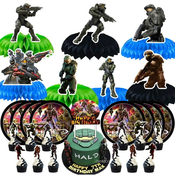 Halo Party Supplies Decor Plates Fans Decorations Honeycomb Centerpieces Cake Toppers