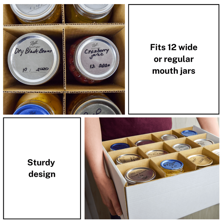 SENONAPO Mason Jar Storage Box Set Of 4 – Stackable Cardboard Organizer With Dividers & Handles For Wide Or Regular Mouth Jars