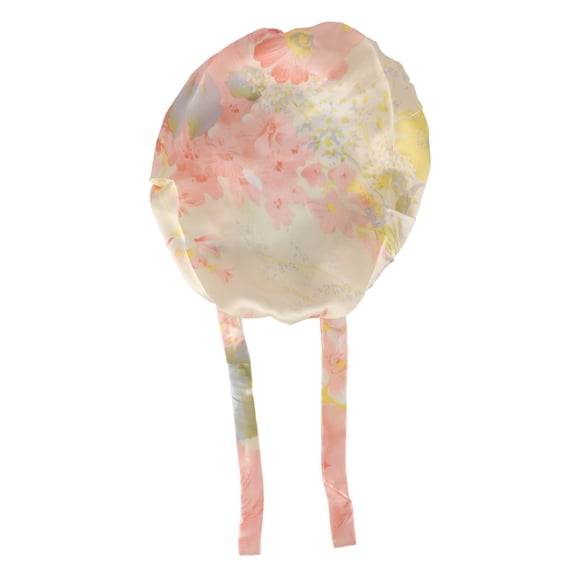 Bonete de cabello floral de seda sintética Unique Bargains con correas ajustables, gorro de dormir para mujeres en amarillo y rosa