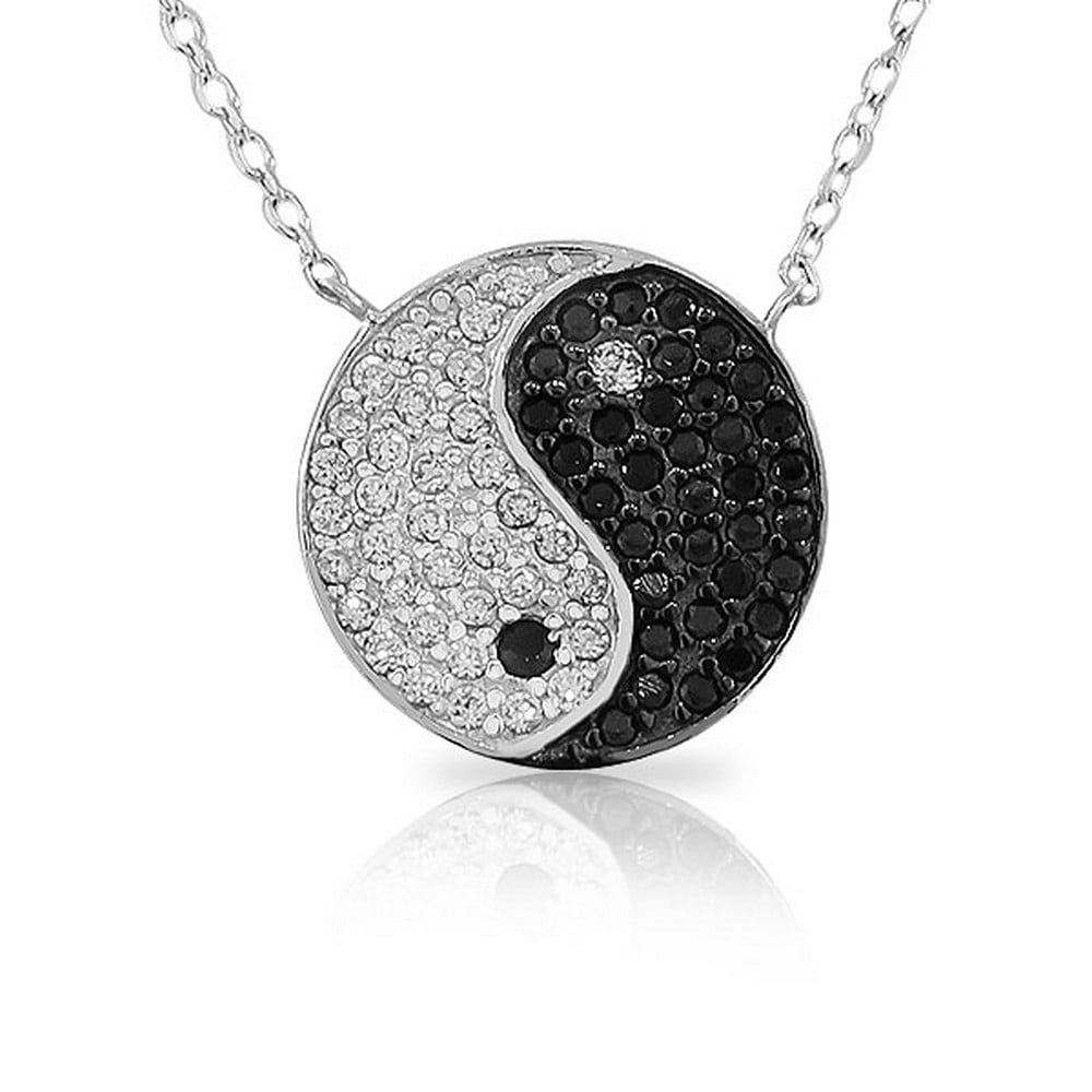 925 Sterling Silver Womens Classic Yin and Yang White Black CZ Pendant ...