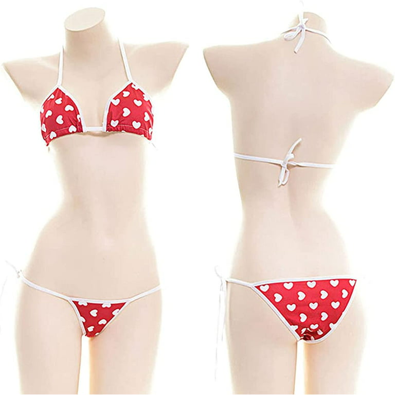 ABAFIP Womens Micro Tanning Bikini Kawaiii Anime Lingerie set Tiny Bra  Thong Panty Bottom Extreme Swimwear
