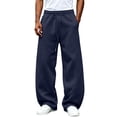 thumbnail image 4 of LJEFF Men Wide Leg Baggy Casual Pants, Breathable Elastic Waist Pocket Soft Outdoor Gift Trousers Navy, 4 of 5