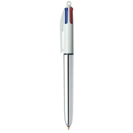 Barrel Silver Roller Ball Pen - BIC 4 Color Shine Single Ball Pen, Medium Point (1.0 mm), Silver Barrel, Assorted, 1-Count