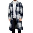 thumbnail image 2 of Business Casual Peacoats for Men with Pockets Long Length Woolen Jackets Mens Trendy Plaid Printed Long Sleeve Button-Down Collared Work Trench Coat, 2 of 5