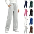 thumbnail image 2 of QINGFSAP Womens Fleece Sweatpants with Pockets Drawstring Waist Straight Leg Casual Daily Long Pants, 2 of 6