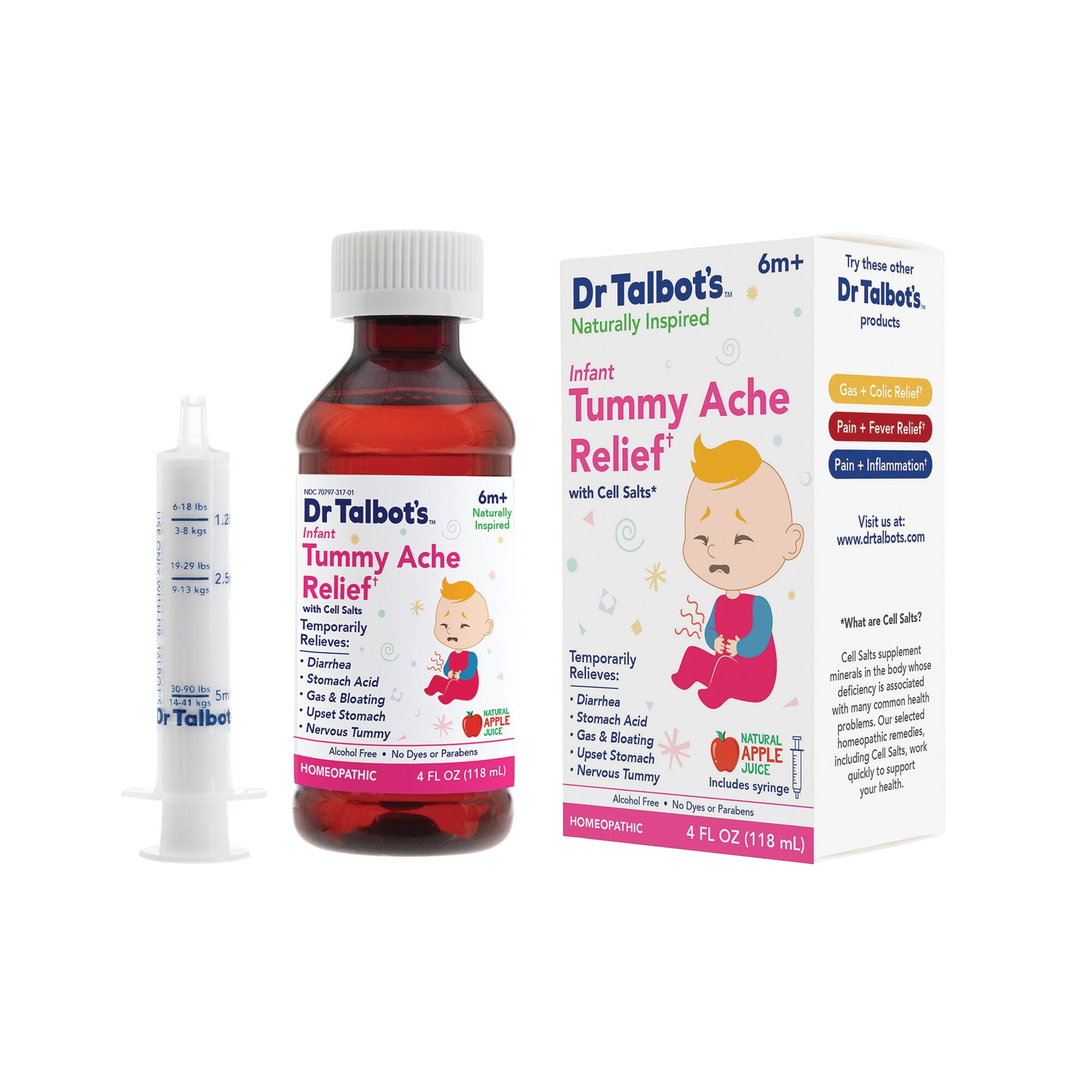(2 pack) Dr. Talbot's Infant Tummy Ache Relief Medicine with Cell Salts, Apple, 4 fl oz