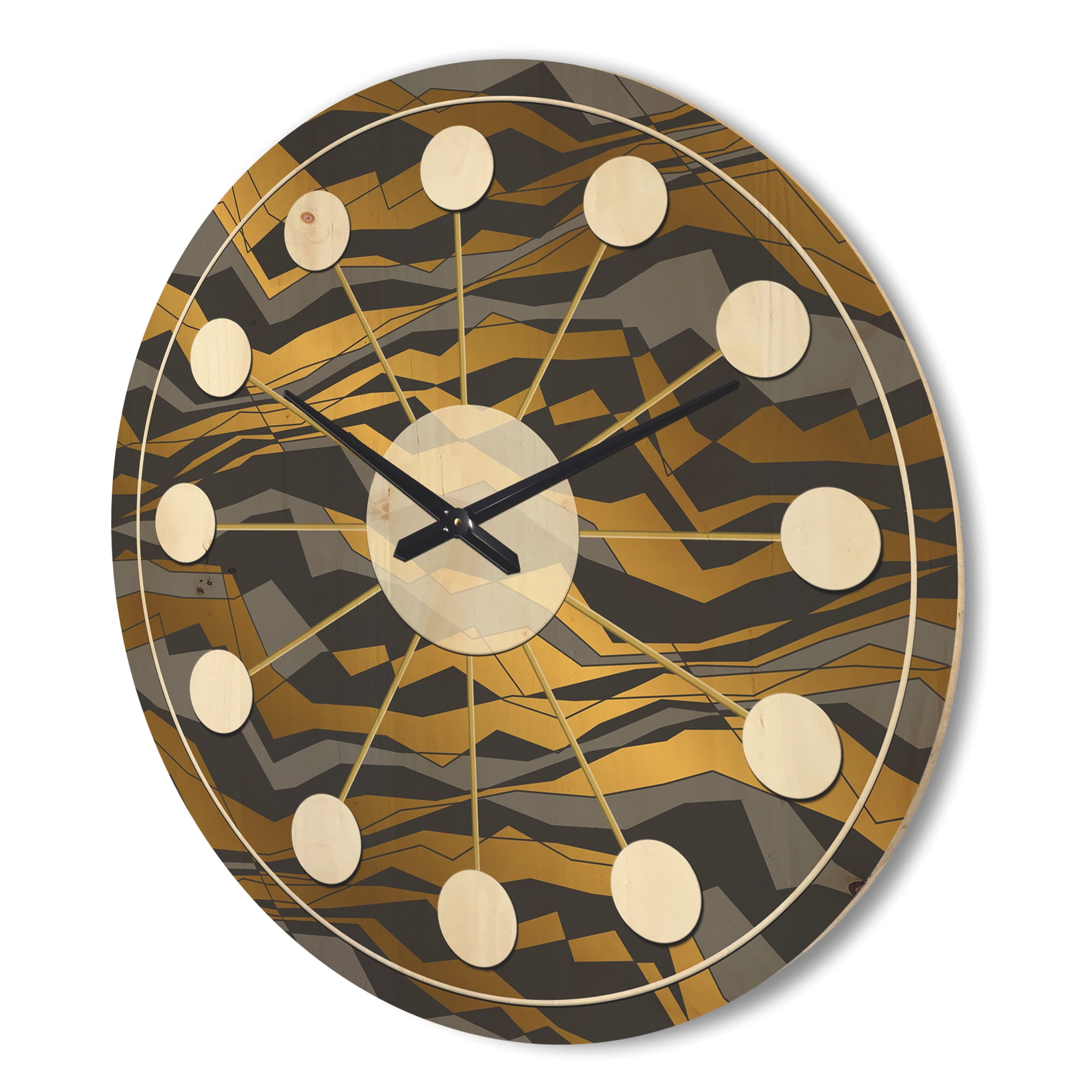 Designart 'Waves Pattern and Angled lines' Mid-Century Modern Wood Wall Clock