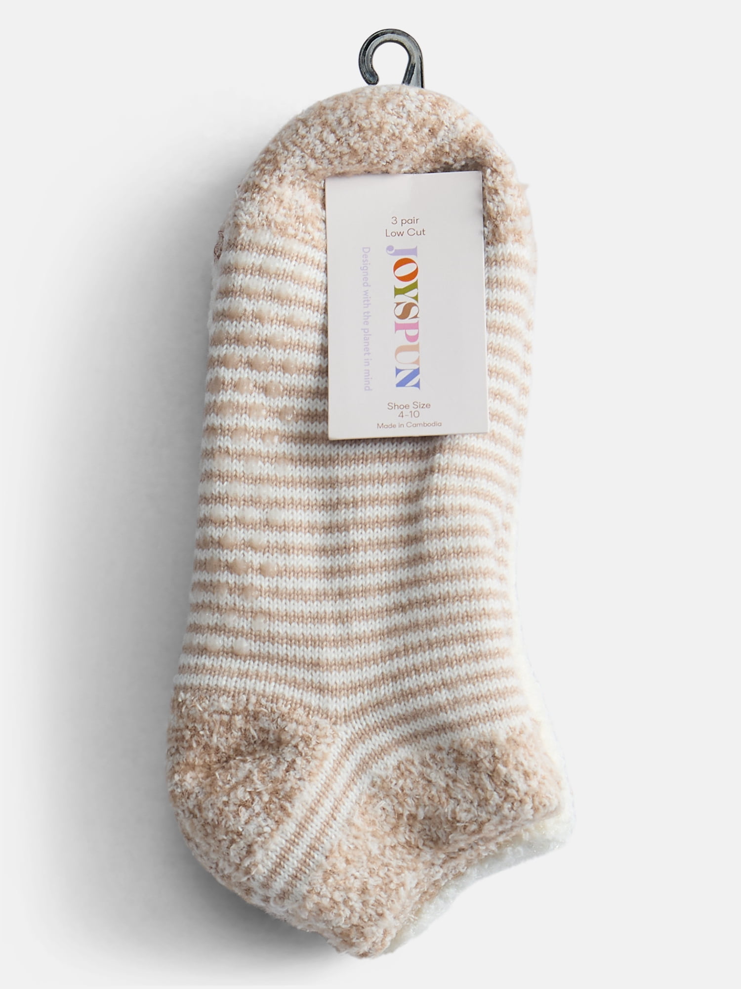 Joyspun Women's Double Layer Low Cut Lounge Socks, 3 Pack, Shoe Sizes 4-10