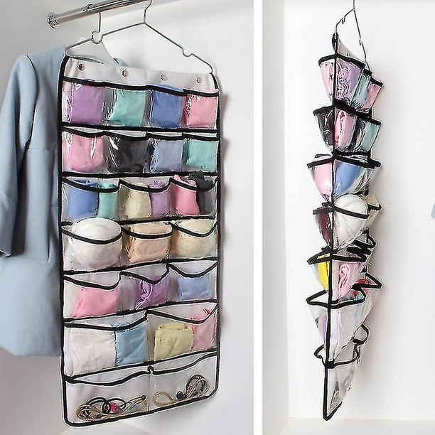 Organizador de almacenamiento colgante, bolsas de almacenamiento colgantes, organizadores de armario colgantes, almacenamiento de ropa interior, colgante de tela de doble cara, 42 bolsillos