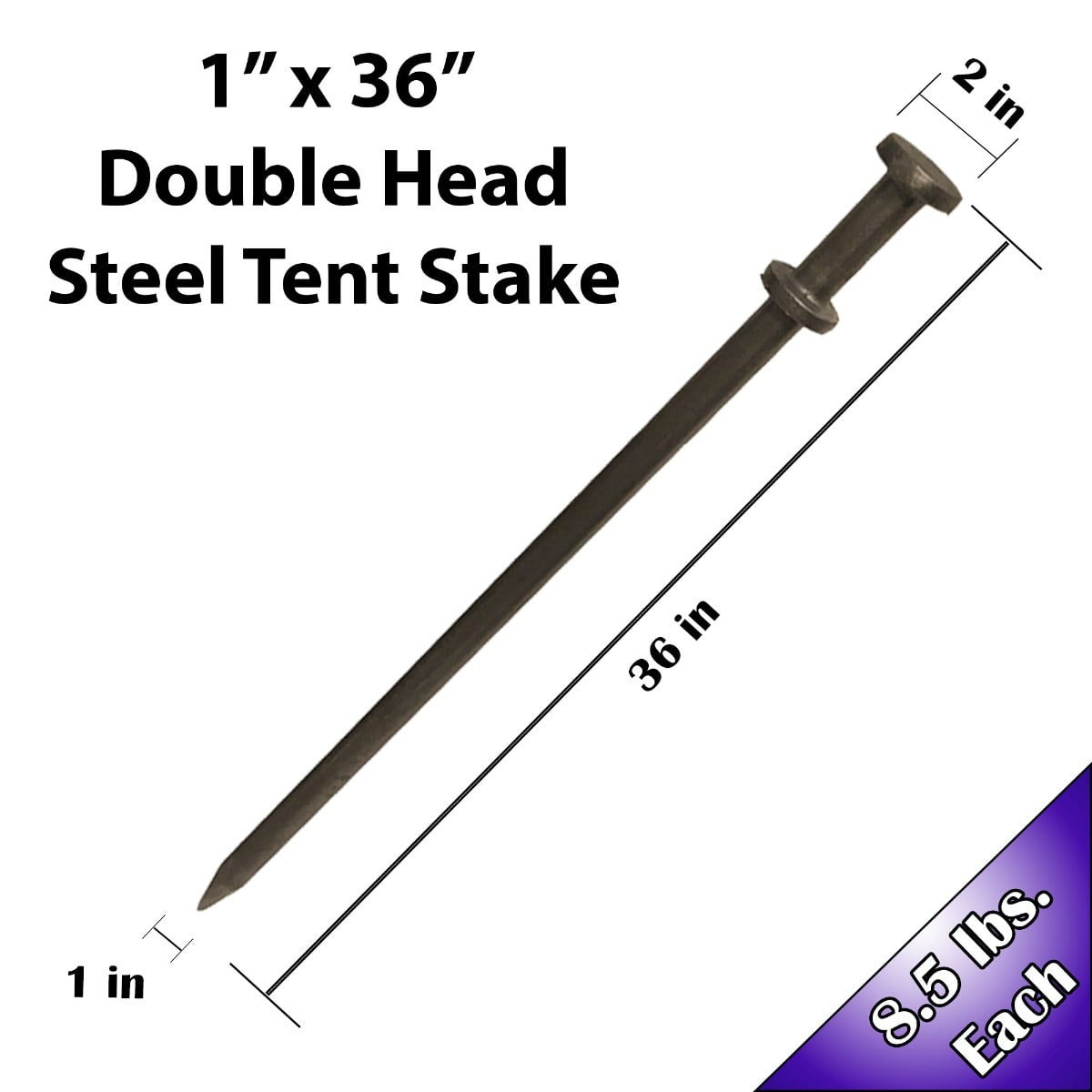 Moose Supply Heavy Duty Double Head Steel Tent Stakes, 1" x 36", 4 Pack Ground Anchors for Tents