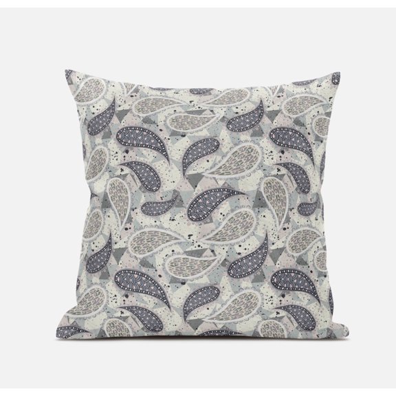 20†Gray Cream Boho Paisley Zippered Suede Throw Pillow