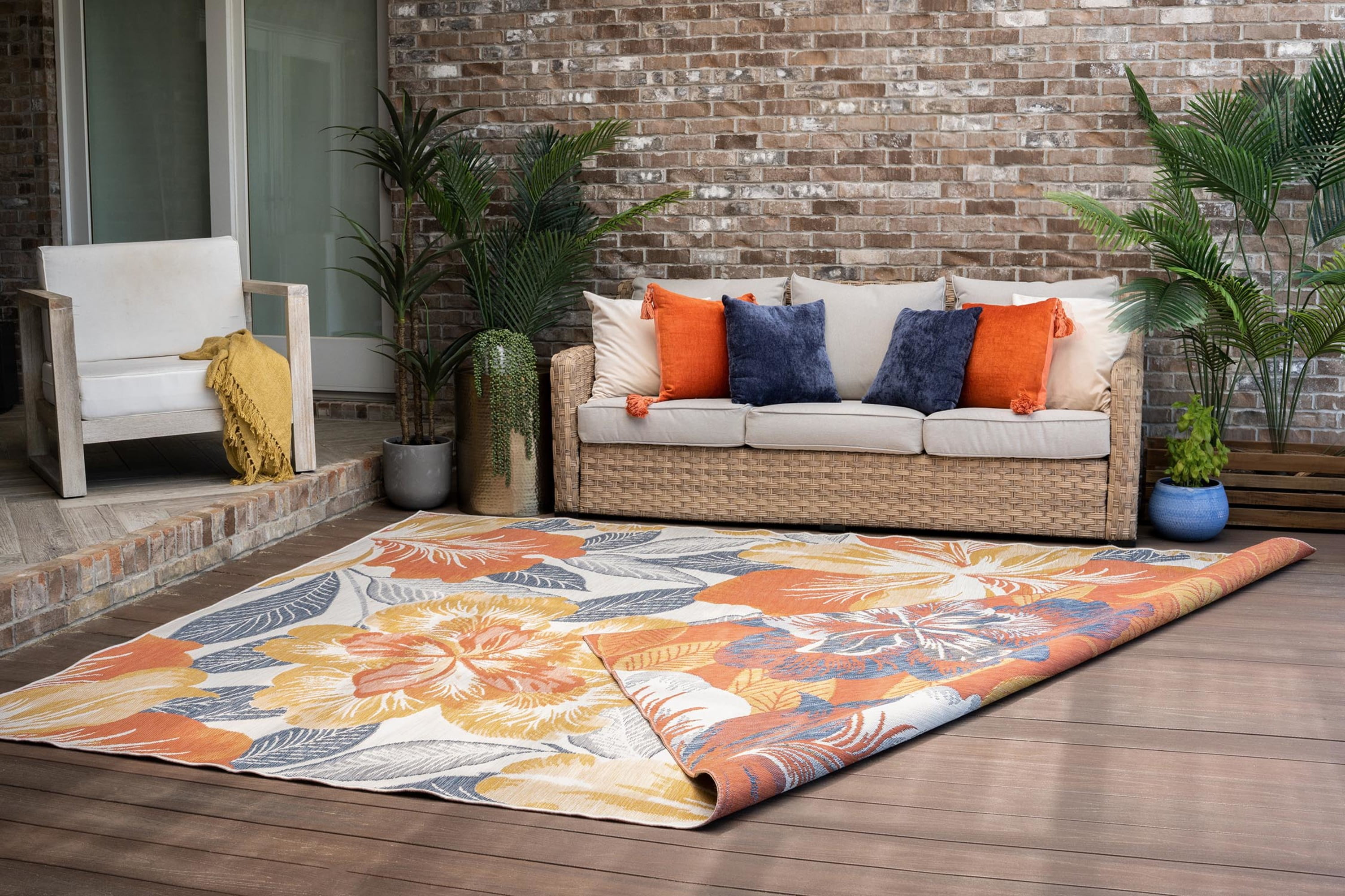 5x7 Water Resistant, Indoor Outdoor Rugs for Patios, Front Door Entry, Entryway, Deck, Porch, Balcony | Outside Area Rug for Patio | Multi-Color, Floral | Size: 5'3'' x 7'3''