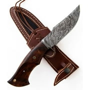 BigCat Roar Jaguar Hunter Damascus Buck Knife with Sheath - 5" Drop-Point Blade Hunting Knife - Brown EDC Knives for Men