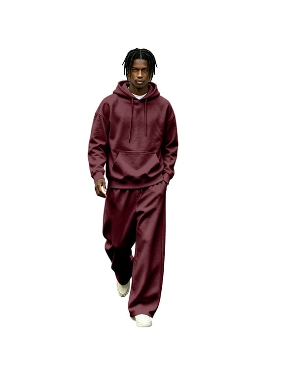 Mens Track Suits 2 Piece Set Fleece Pullover Hoodie & Wide Leg Sweatpants Casual Loose Trendy Streetwear Sweatsuit Outfits