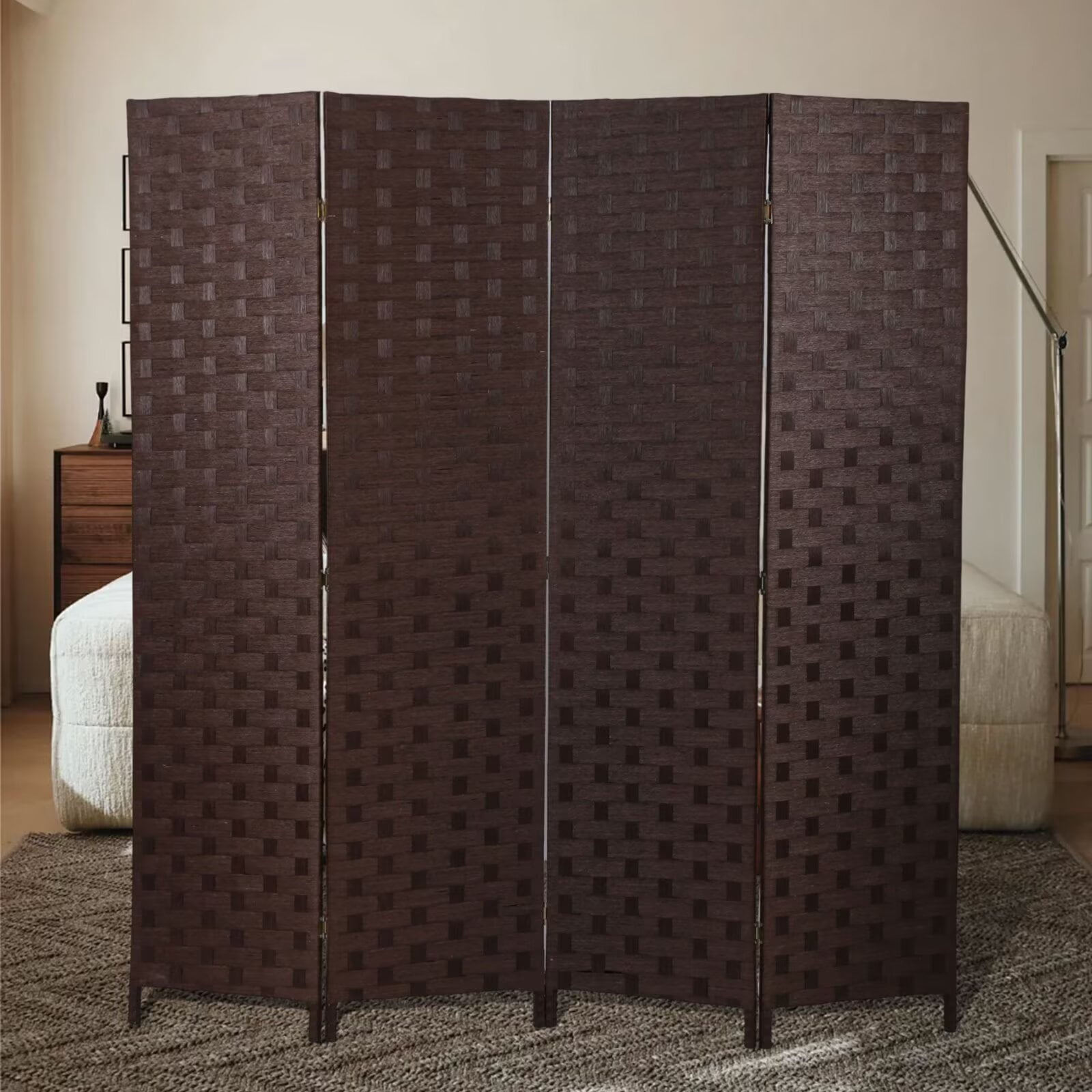 4 Panel Room Dividers Foldable Privacy Screen Decorative Indoor Screen 6TF Wooden Office Dividers Partition Wall for Home, Office, Bedroom, Brown