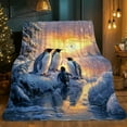 thumbnail image 5 of 1pc Penguin Sunset Glow Flannel Blanket - Soft, Warm, Lightweight Polyester Fabric with Serene Antarctic Scene, Ideal for Sofa, Bedroom, Living Room, Camp, Travel, Adult Gift for Family or Friends, A, 5 of 10