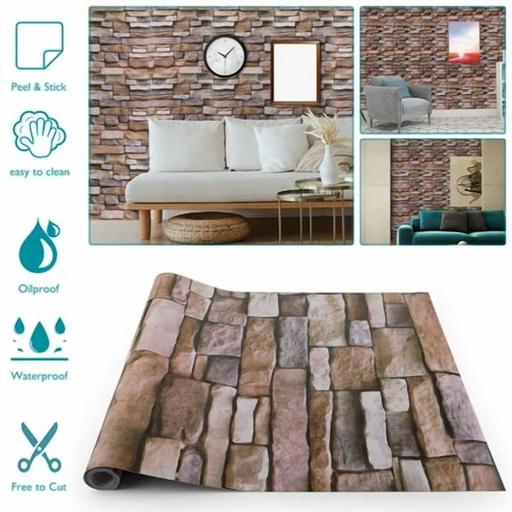 Wallpaper Self-Adhesive Contact Paper 3D Stone Brick Peel And Stick Waterproof