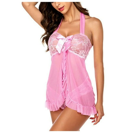 

RQYYD Plus Size Lingerie for Women Nightwear Lace Babydoll Nighty Halter Chemise Lingerie on Clearance (Pink L)