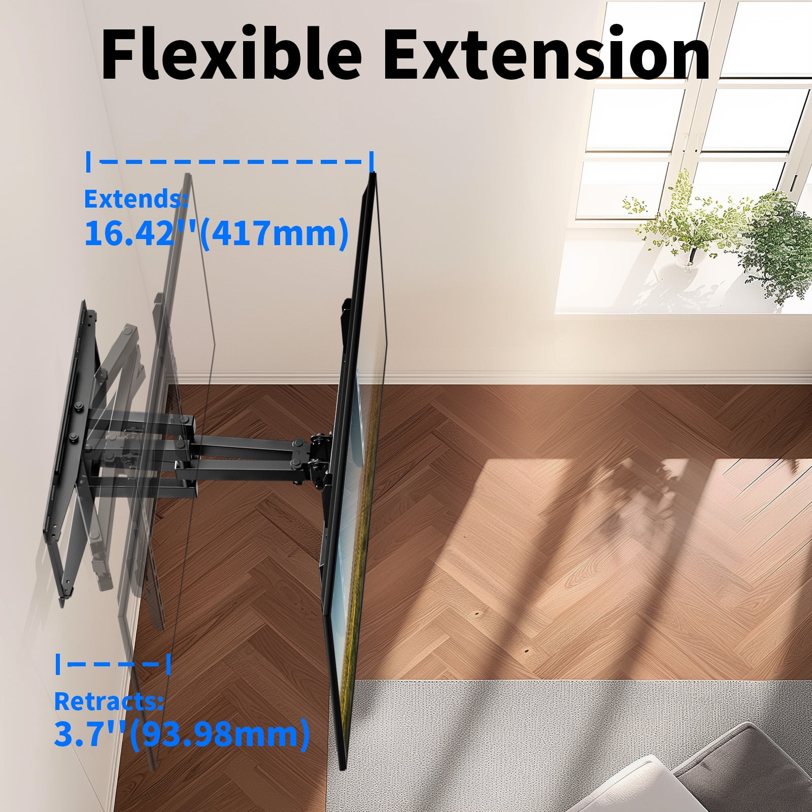 MountFTV Full Motion Swivel TV Wall Mount Bracket for 26-70 inch Flat Curved TVs, Hold up to 99 lbs,Max 400x400mm, Fits 12″/16″ Wood Studs with Articulating Dual Arms
