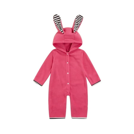 

Shuttle tree Baby Hooded Jumpsuit Warm Long Sleeve Button Romper with Bunny Ears