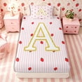 thumbnail image 4 of Meiyoeat Cute Gold Letter A Twin Sheets 3pcs for Girls, Strawberry Stripe Print Bedding, Pink Red, 4 of 6