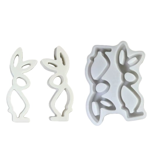 2 Cavities Durable Silicone Rabbit Statue Mold For Creating Easters Cement Plasters Crafts Home Decors Holiday Gift