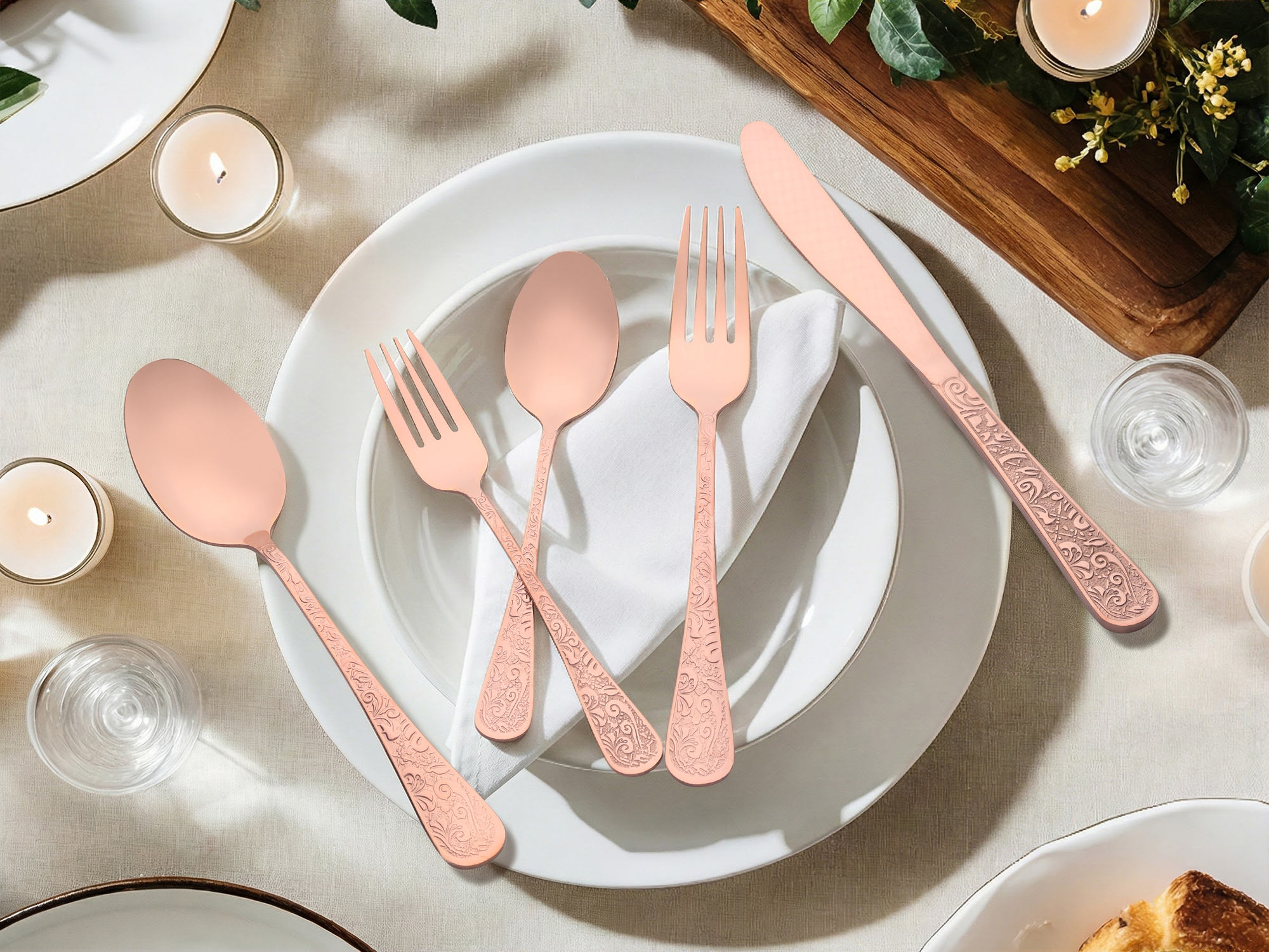 Unique Bargains 30 Pieces Stainless Steel Mirror Polished Cutlery Set for 6 Rose Gold