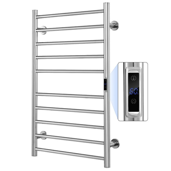 Gymax 10-Bar Wall Mount Electric Towel Warmer Rack, Stainless Steel