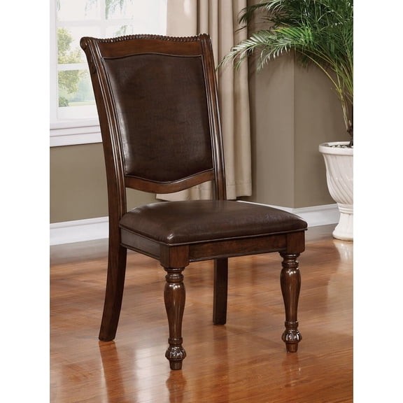 Espresso Leatherette Brown Cherry Solid wood Set of 4pc Dining Chairs Formal Luxurious Side Chairs Padded Seat Back Dining Room