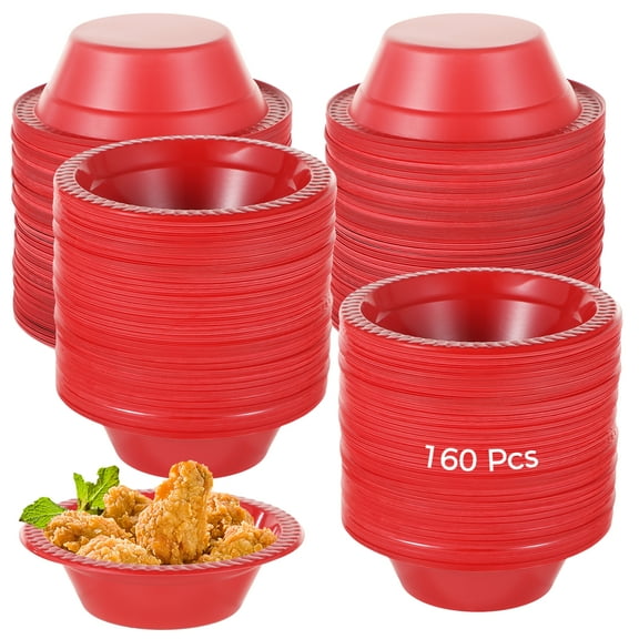 160 Pcs Disposable Plastic Bowls, Large Red Serving Bowls, Lightweight Party Soup Bowls, Snack Salad Bowls for Indoor Outdoor Events