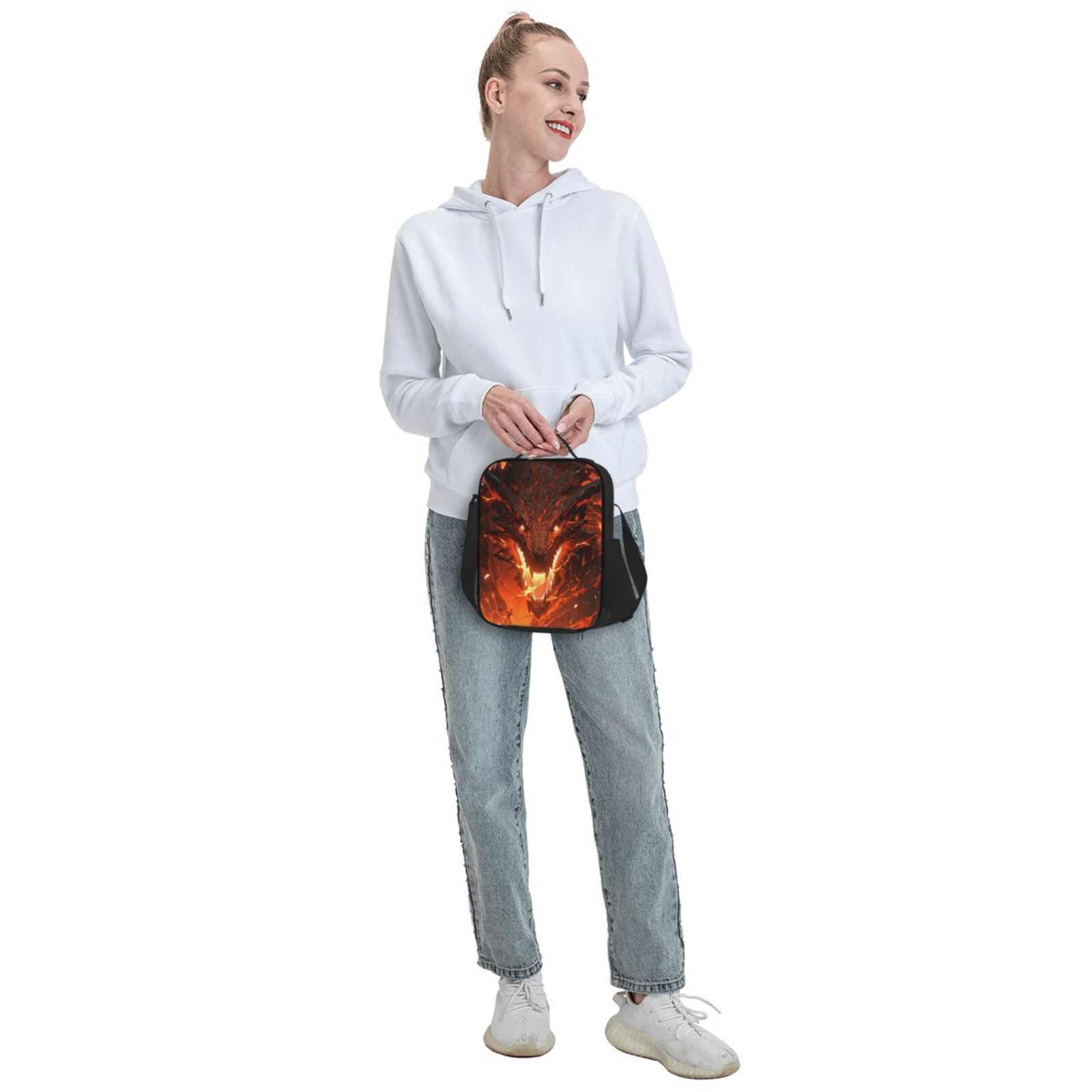 Rateoe Magma Fire Black Dragon Lunch Bag Reusable Lunch Box with Shoulder Straps for Men Women Insulated Portable Lunchbox for adults Suitable for School Work Picnic