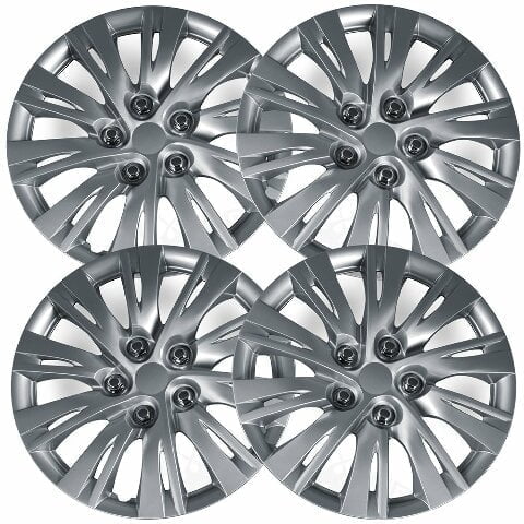 Fuel Rider Set of 4 16 inch Silver Snap-On Hubcaps With 10 Split Spoke Compatible With 2012-2014 Toyota Camry Standard Steel Wheel Covers