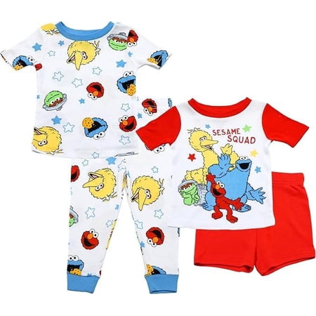 Centric Brands Sesame Street 4-Piece Pajama Set with Elmo, Cookie Monster, Oscar & Big Bird Baby Sizes 12M24M