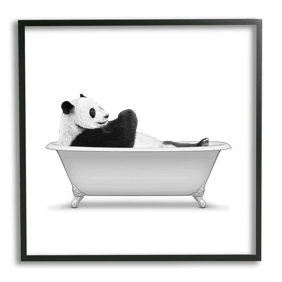Stupell Industries Panda Bear Bathing Claw Foot Tub Graphic Art Black Framed Art Print Wall Art, Design by Annalisa Latella