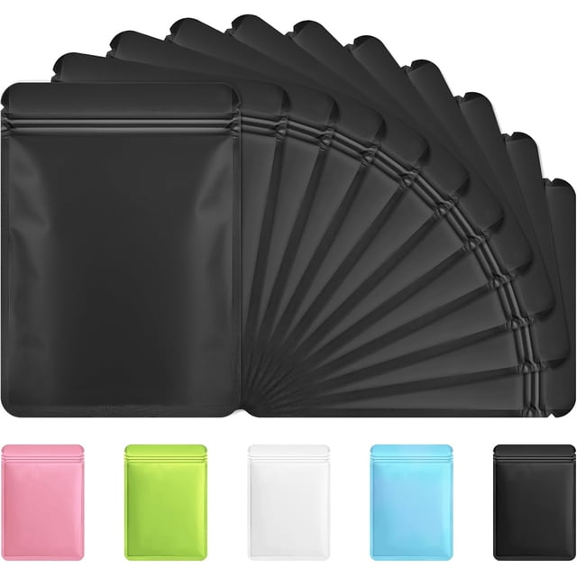 100 Pack Black Mylar Packaging Bags Resealable Bags Double Sided Color Odor Proof Pouch Baggies Smell Proof Foil Bag for Food Storage,Small Business(Black,3x4.7inch)