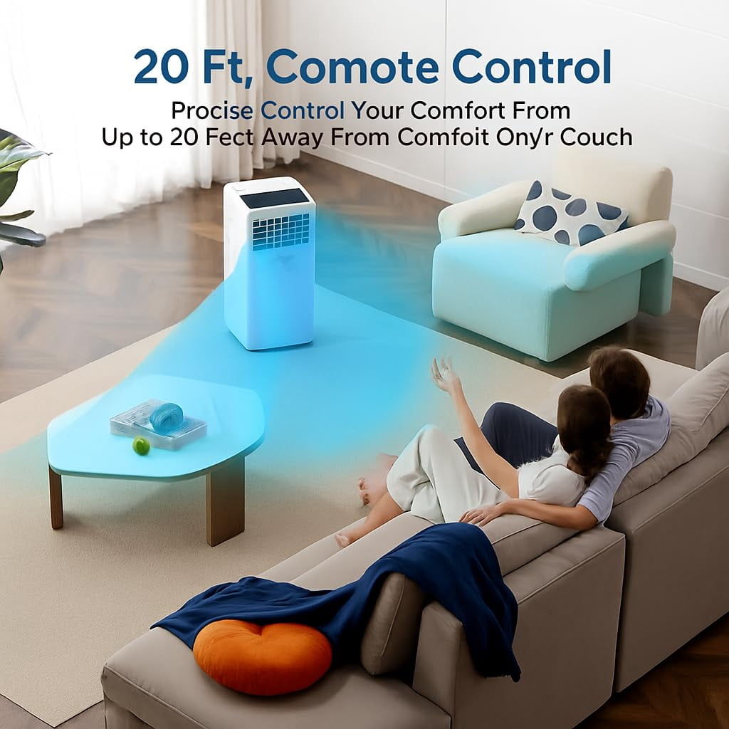 8000 BTU Portable Air Conditioner, 4-in-1 Portable AC with Cooling, Fan, Dehumidifier & Sleep Mode, Stand AC Units for Room Cooling Up to 350sq.ft, White