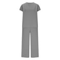 thumbnail image 4 of Hoodie Elastic Blouse Sweatsuit Womens Two Piece Vacation Outfits Casual Short Sleeve Pullover Tops and Wide Leg Cropped Pant Loungewear Knit Sets Gray XXL, 4 of 9