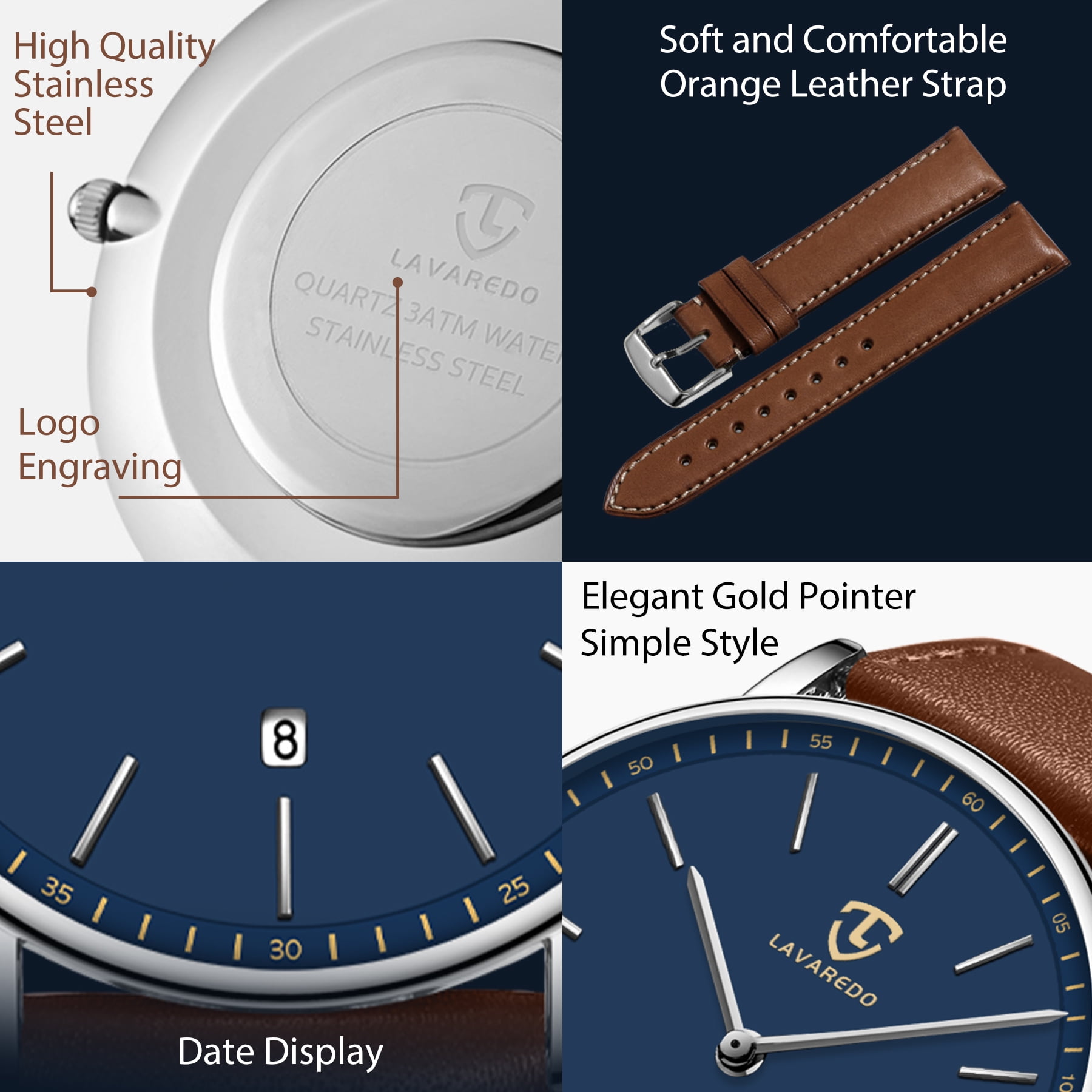 A ALPS Mens Watches Fashion Quartz Men's Watches Ultra Thin Minimalist Wristwatches with Leather Strap Gift for Man Father's Day Gifts