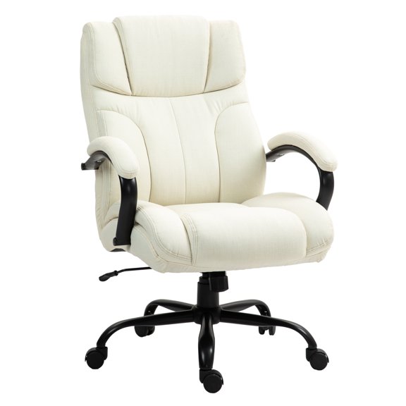 Vinsetto 500lbs Big and Tall Office Chair with Wide Seat, Executive Computer Chair with Adjustable Height, Swivel Wheels and Linen Finish, Cream White