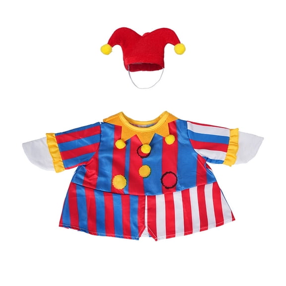 SHJHENG Jester Clown Outfit for 23-Inch Porch Goose – Colorful Striped Costume with Red Hat and Pom-Poms, Funny Garden Decorative Clothing for Holiday and Party Displays