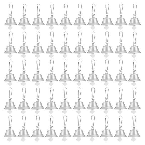 Uxcell Jingle Bells 1" Metal Hanging Bells with 0.9" Spring Hooks, Silver 50Pack