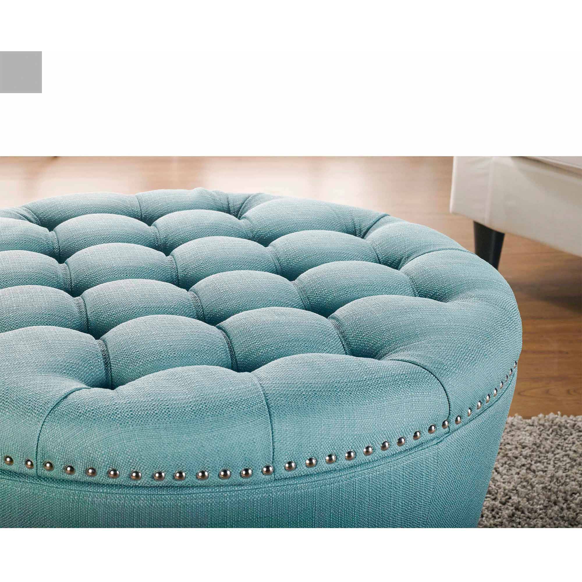 Better Homes & Gardens Round Tufted Storage Ottoman with Nailheads, Teal - image 4 of 4
