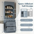 thumbnail image 3 of GZXS Modern Freestanding Tall Buffet Cabinet with Hutch 5 Drawer Storage, Adjustable Shelves, and Faux Marble Top for Kitchen, Dining & Living Spaces, Gray, 3 of 8