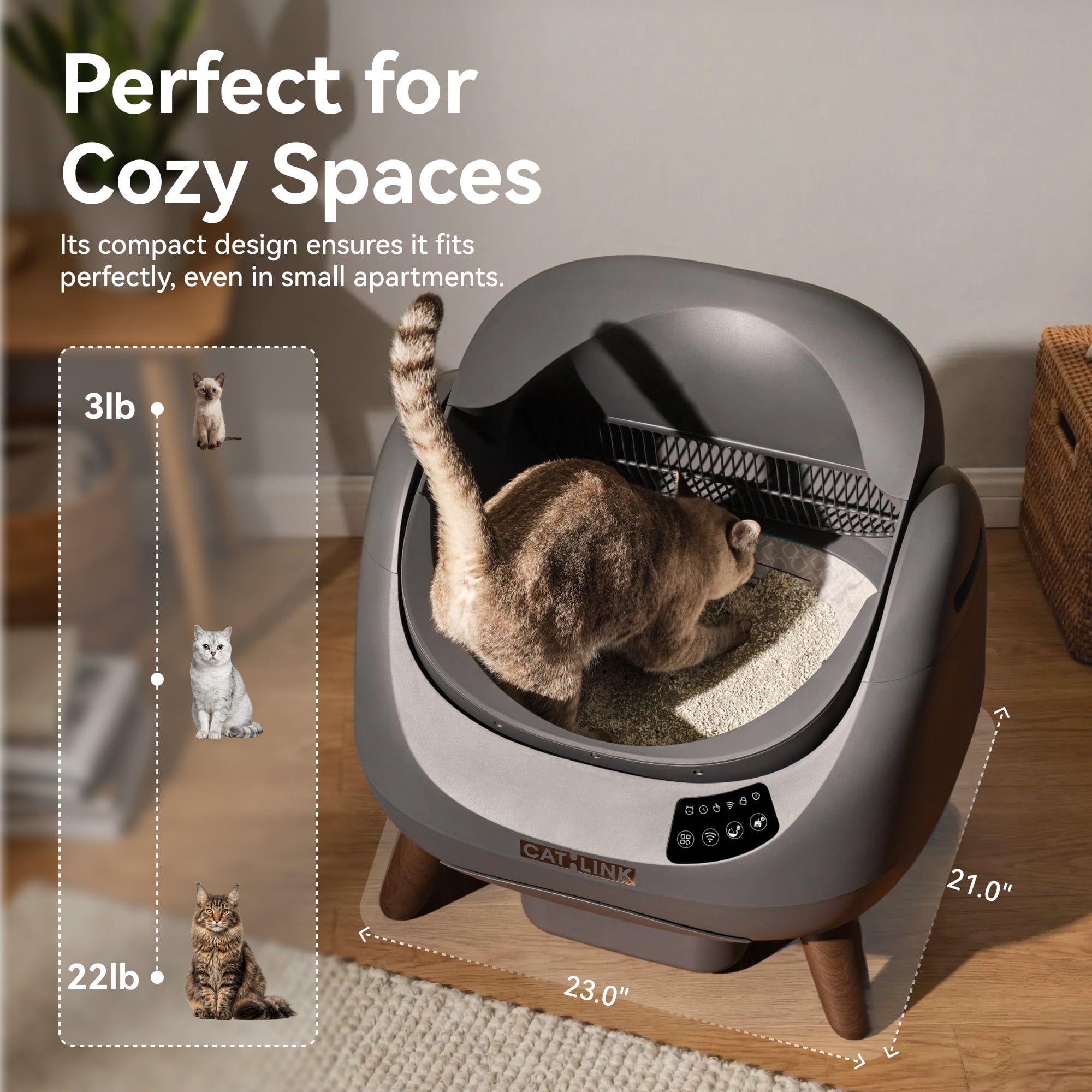 CATLINK Extra Large Automatic Self-Cleaning Cat Litter Box with Waste Bags, 5GHz & 2.4GHz Wifi Connect, Single Cat Best Choice, Grey