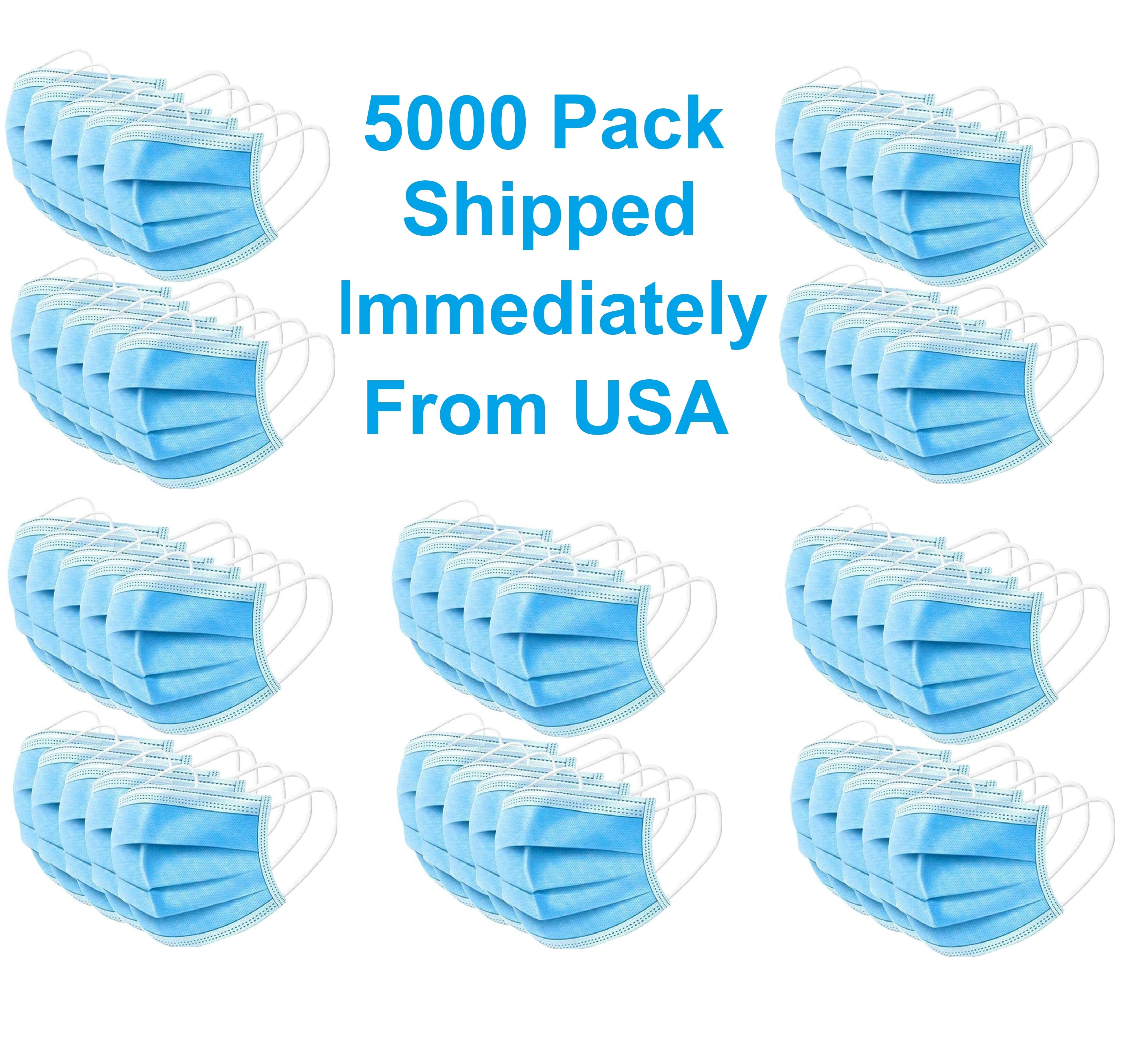 Disposable Face Mask - 5000 Pack - Disposable Face Masks, 3-ply Elastic Ear Loop Filter Mask