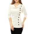 thumbnail image 5 of INSPIRE CHIC Women's Cowl Neck Long Sleeve Top Button Decor Ruched Front Regular Fit Pullover Top XS White, 5 of 5