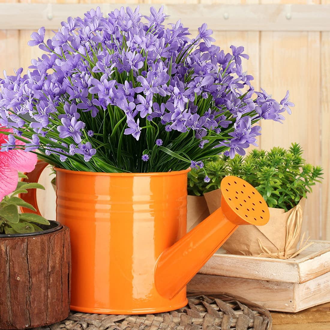 Sinhoon 10 Bundles Artificial Daffodils Flowers Faux Plastic Lotus Shrubs UV Resistant No Fade Faux Greenery For Bridal Bouquet Home Garden Hanging Planter Porch Patio Wedding Decoration(Purple)