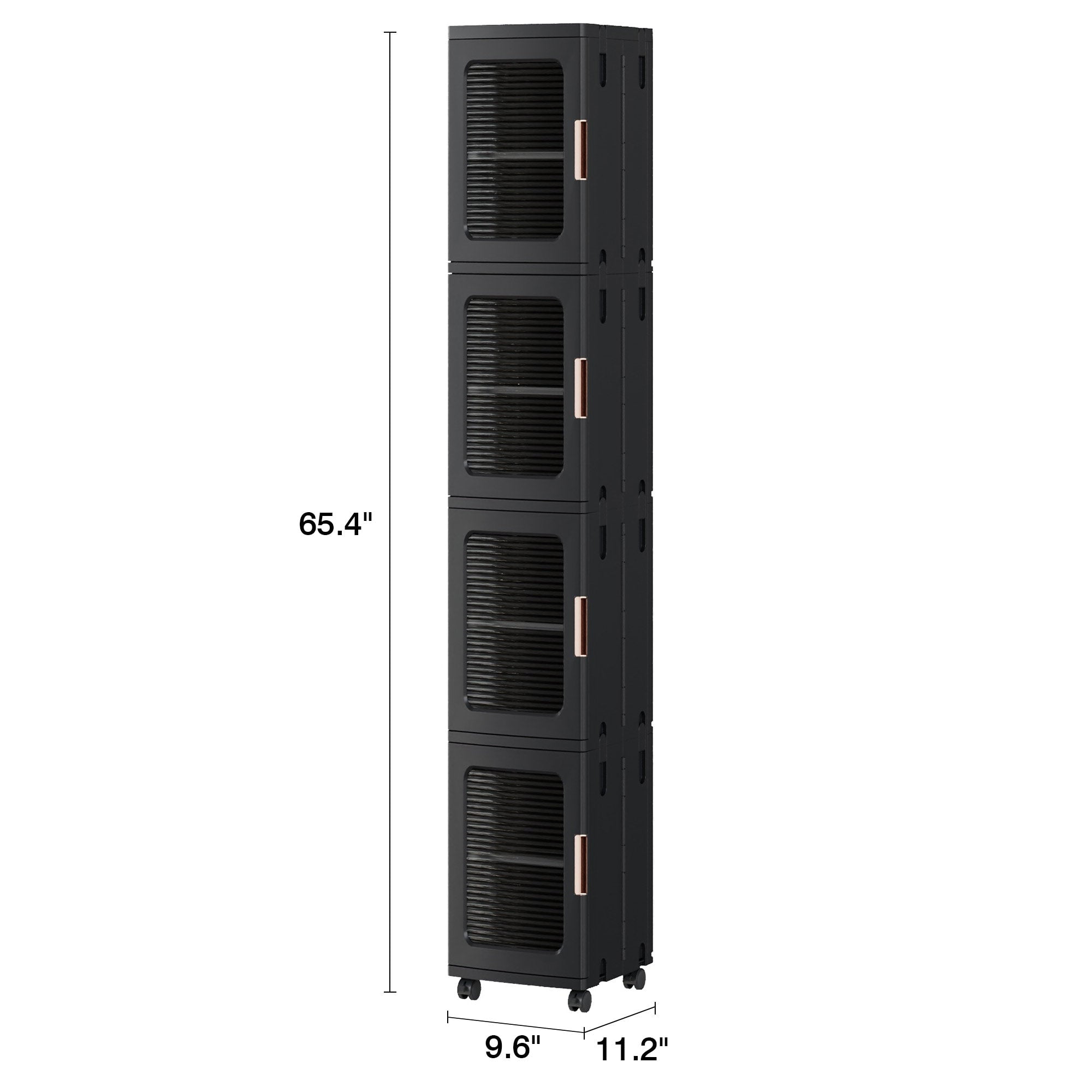 Slim Narrow Plastic Storage Cabinet with Adjustable Shelves, Doors & Wheels, Waterproof & Dustproof Design,Black