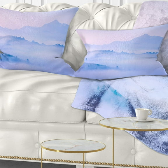 Designart Silhouettes of Morning Mountains - Landscape Photography Throw Pillow - 12x20